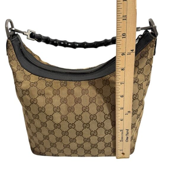 Gucci Authentic Bamboo Handle Shoulder Bag Women's Brown Beige Monogram Canvas - Picture 10 of 11
